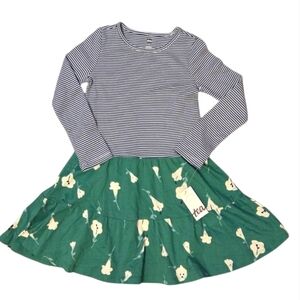 NWT Tea Collection Girl's 7 Cotton Tiered Twirl Dress Stripes Floral Mixed Print